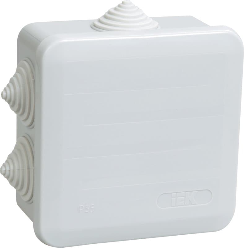 IEK Коробка КМ41255 распаячная для о/п 100х100х50 мм IP44 (RAL7035, 6 гермовводов, защелкивающаяся крышк