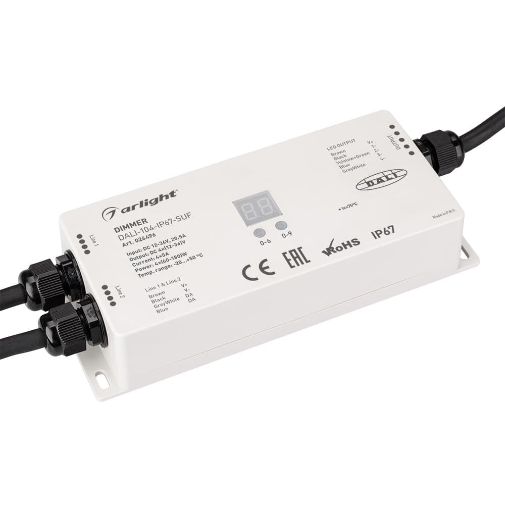 Arlight INTELLIGENT Диммер DALI-104-IP67-SUF (12-36V, 4x5A) (INTELLIGENT IP67 Пластик, 3 года) 026496