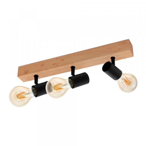 Eglo 98113 Светильник на балке TOWNSHEND 3, 3x60W(E27), дуб/черный