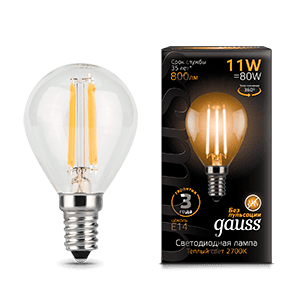 Gauss Лампа Filament Шар 11W 720lm 2700К Е14 LED 105801111