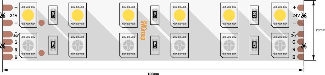 SWG Лента светодиодная стандарт 5050, 120 LED/м, 28,8 Вт/м, 24В , IP20, Цвет: RGB + холодный белый SWG5120-24-28.8-RGBW
