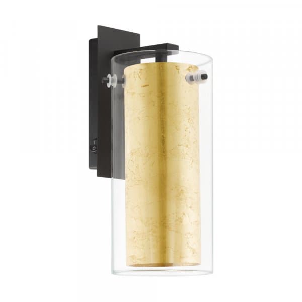 Eglo 97839 Бра PINTO GOLD, 1х60W (E27), L110, A140, H230, сталь, черный / стекло, прозрачный, золотой