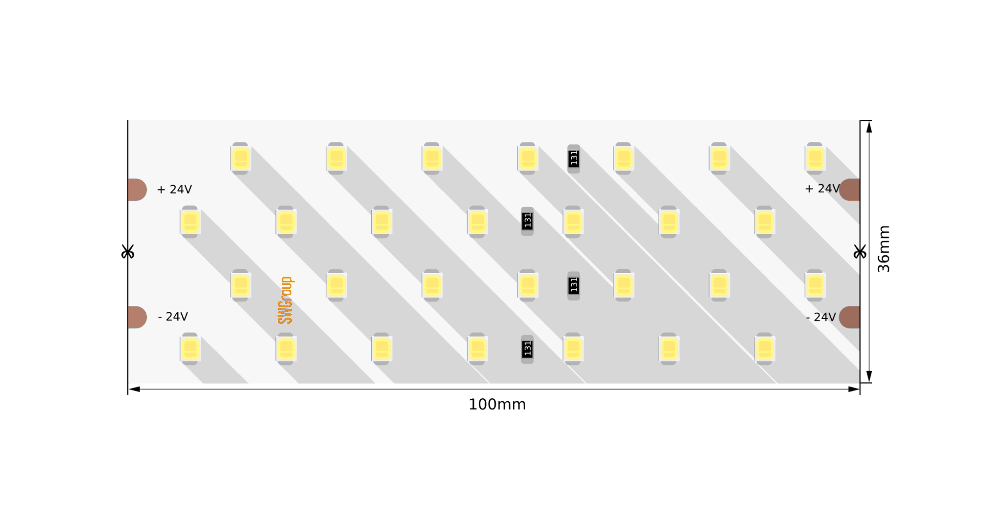 SWG Лента светодиодная ПРО 2835, 280 LED/м, 26 Вт/м, 24В , IP20, Цвет: Теплый белый 005601