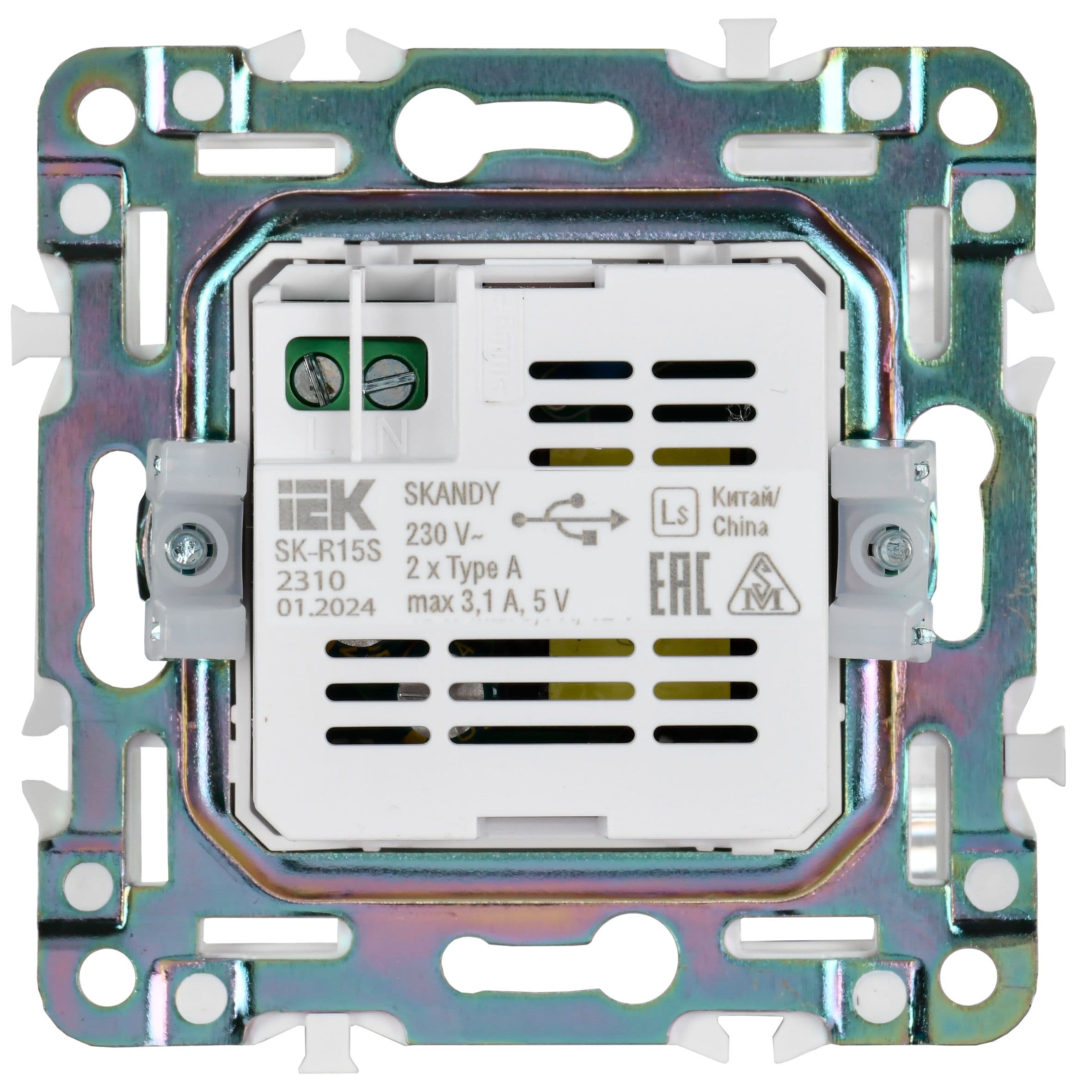 IEK SKANDY Серебряный Розетка USB A+A 3,1А SK-R15S — миниатюра 5