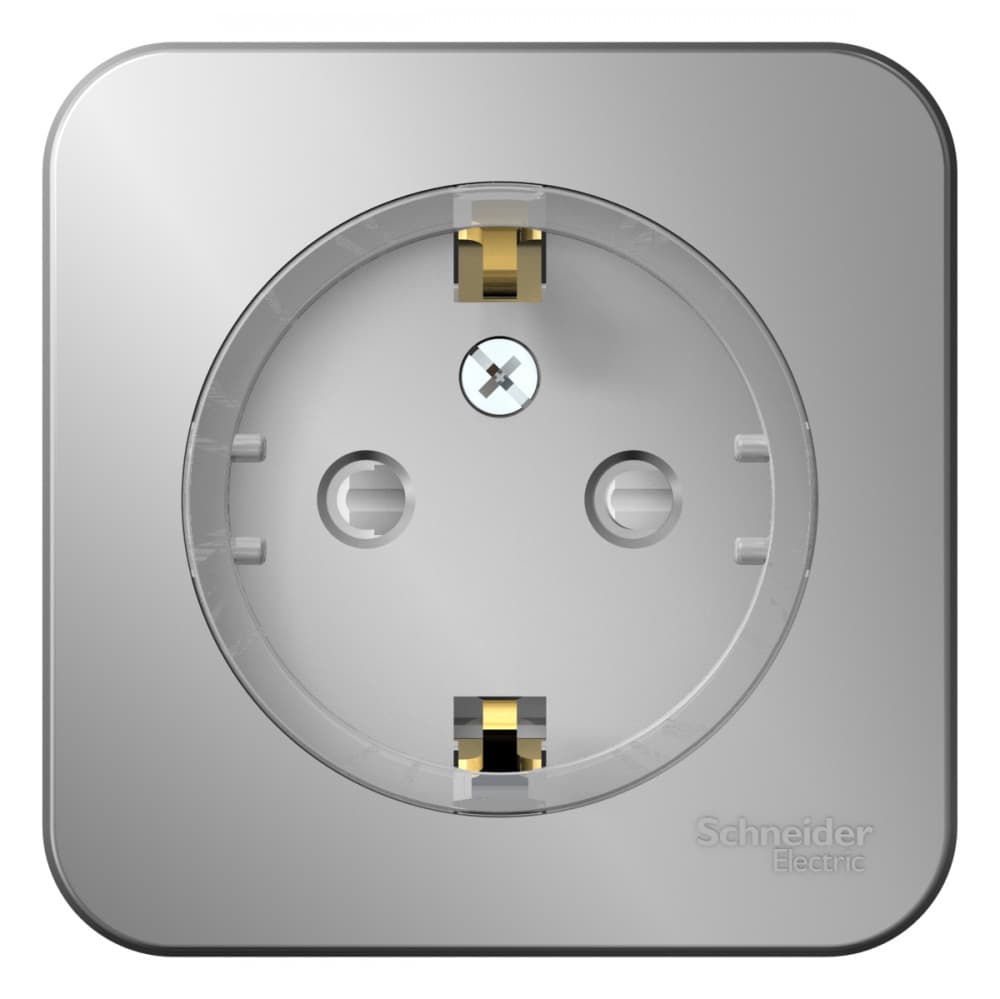 Systeme Electric Blanca наруж Алюминий Розетка с/з со шторками, (тонкая) 16А, 250В изолир. пластина