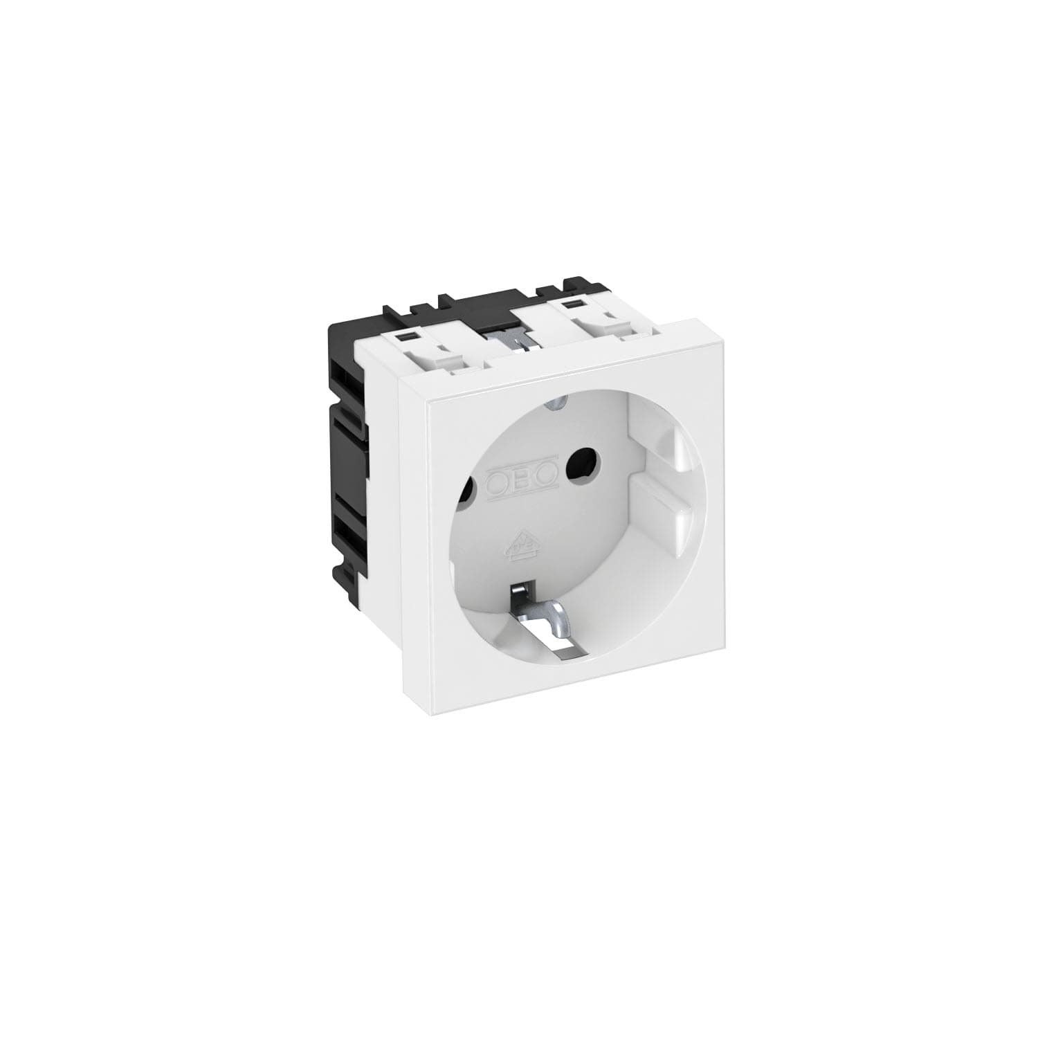 OBO Bettermann Розетка силовая 0° одинарная 2К+З, 1 модуль Modul45, 45х45 мм, со шторками, 16А 250В белая 6120008