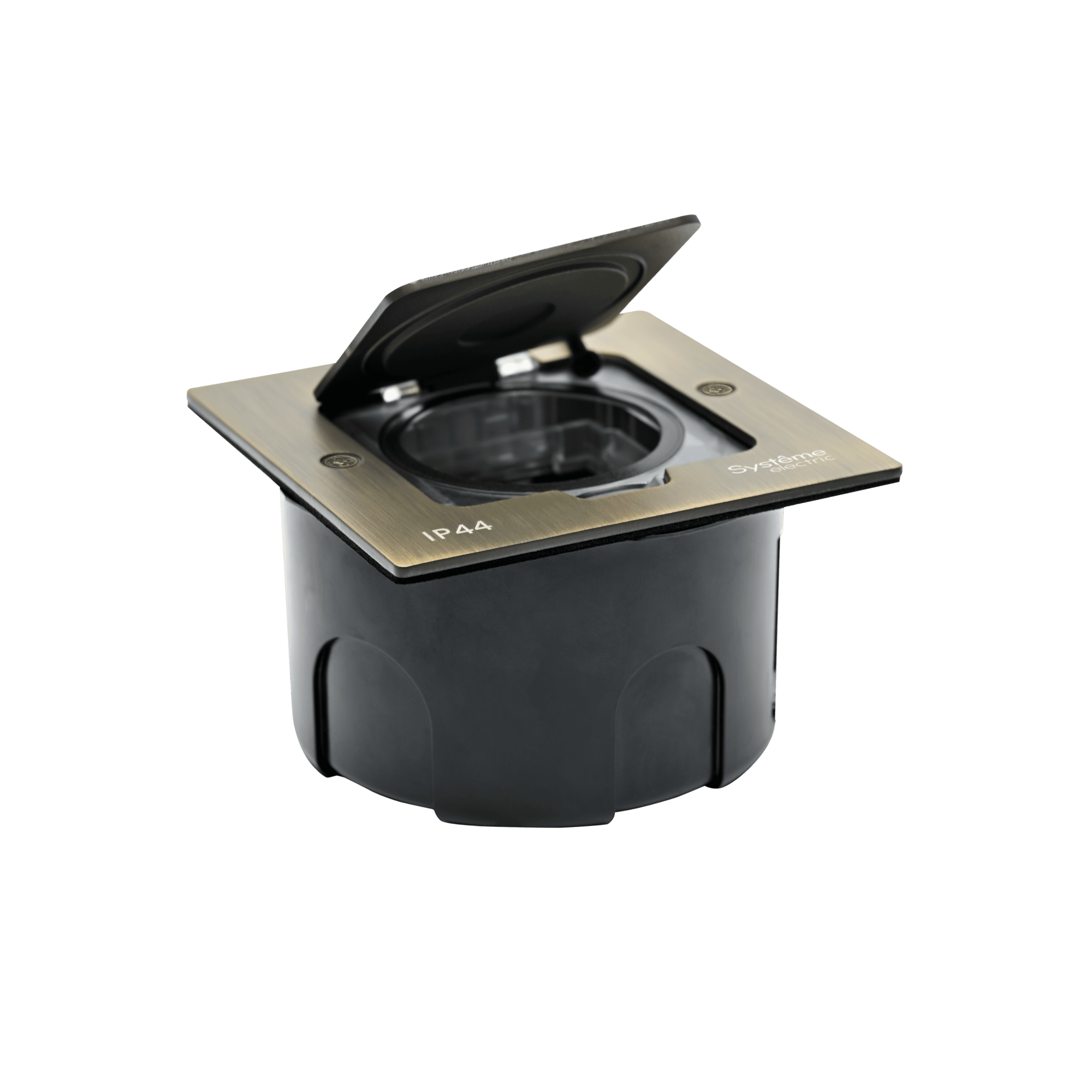 Systeme Elecrtic MultiDesk Античная латунь Лючок на 2 модуля IP44 с монтажной коробкой для стены, фальшпола, стола, тип MDK20 — миниатюра 4