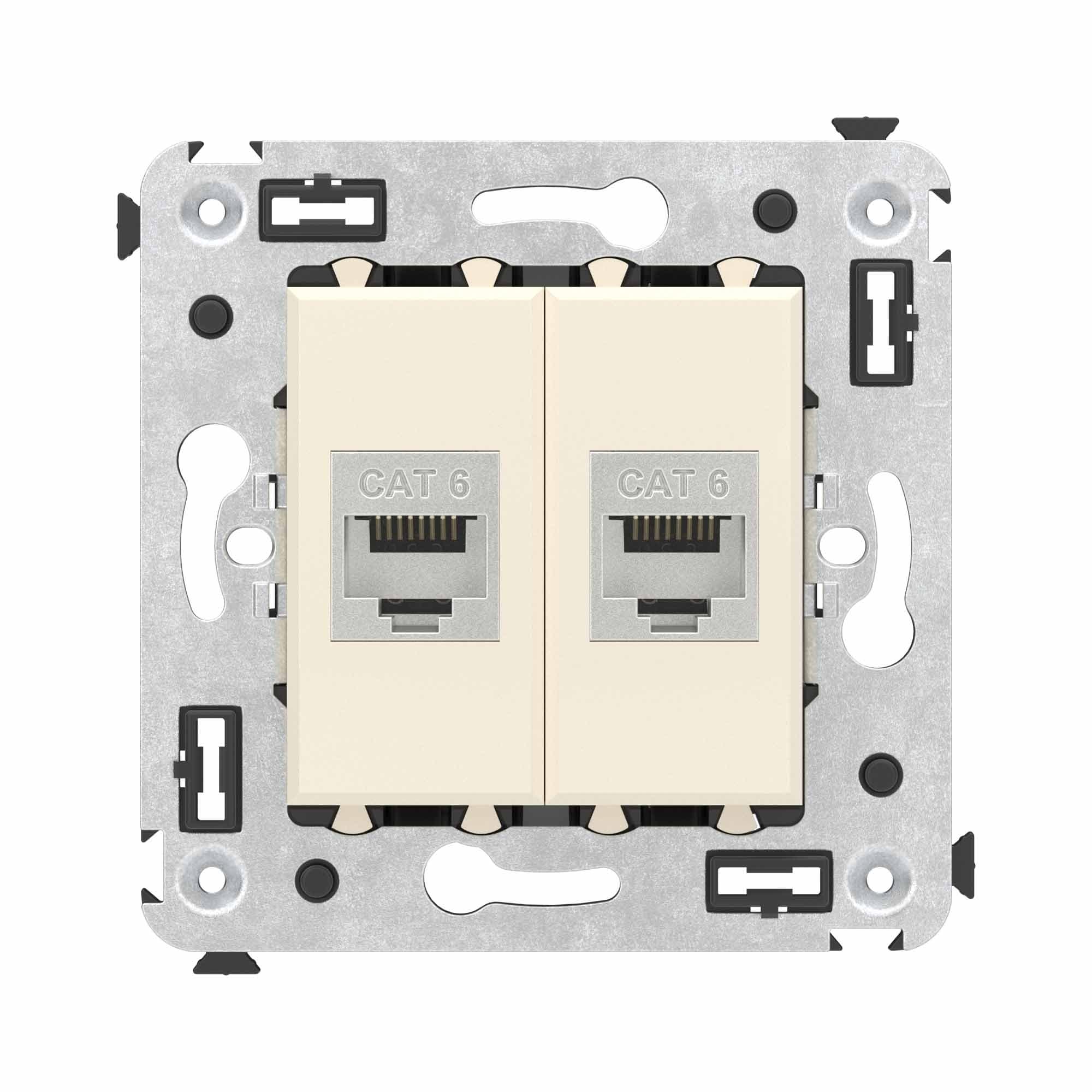 DKC Компьютерная розетка RJ-45 без шторки в стену, кат.6 двойная экранированная, "Avanti", "Ванильная дымка"