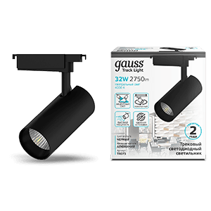 Gauss Светильник трековый цилиндр 32W 2750lm 4000K 180-240V IP20 75*220мм черный угол 24º LED TR073 — миниатюра 1