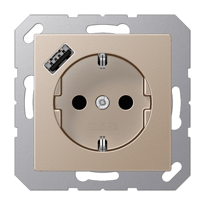 JUNG Розетка SCHUKO® с USB-зарядным устройством, тип А термопласт шампань A1520-18ACH