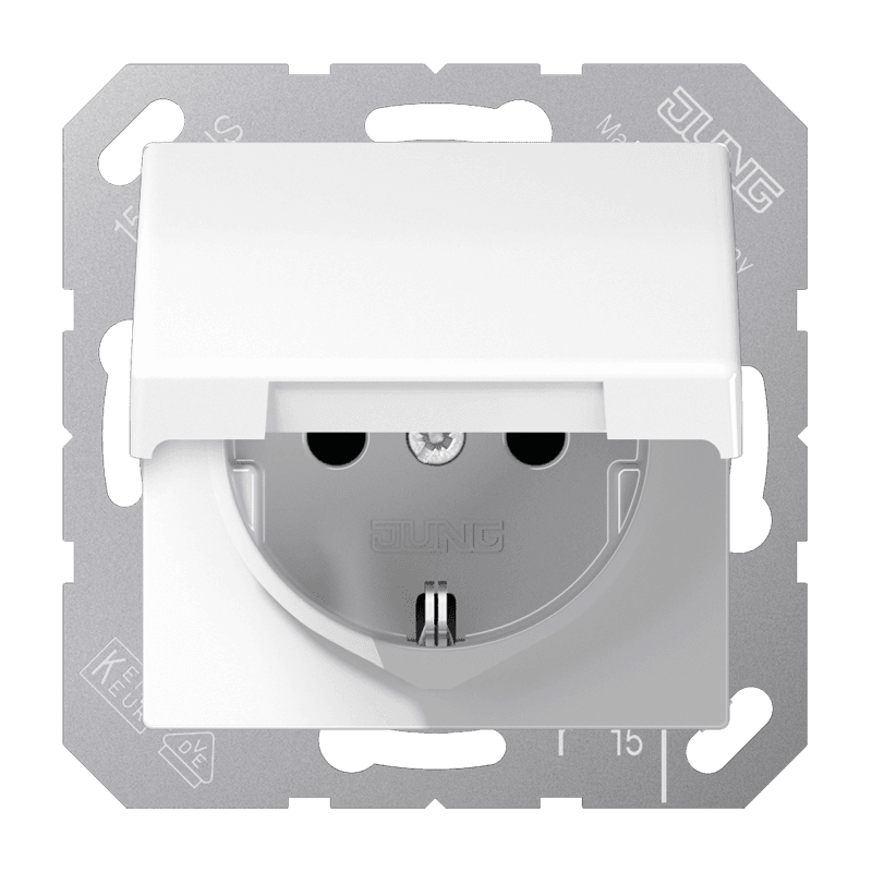 JUNG Штепсельная розетка SCHUKO 16A 250V~ с откидной крышкой и защитой от детей; белая AS1520KIKLWW
