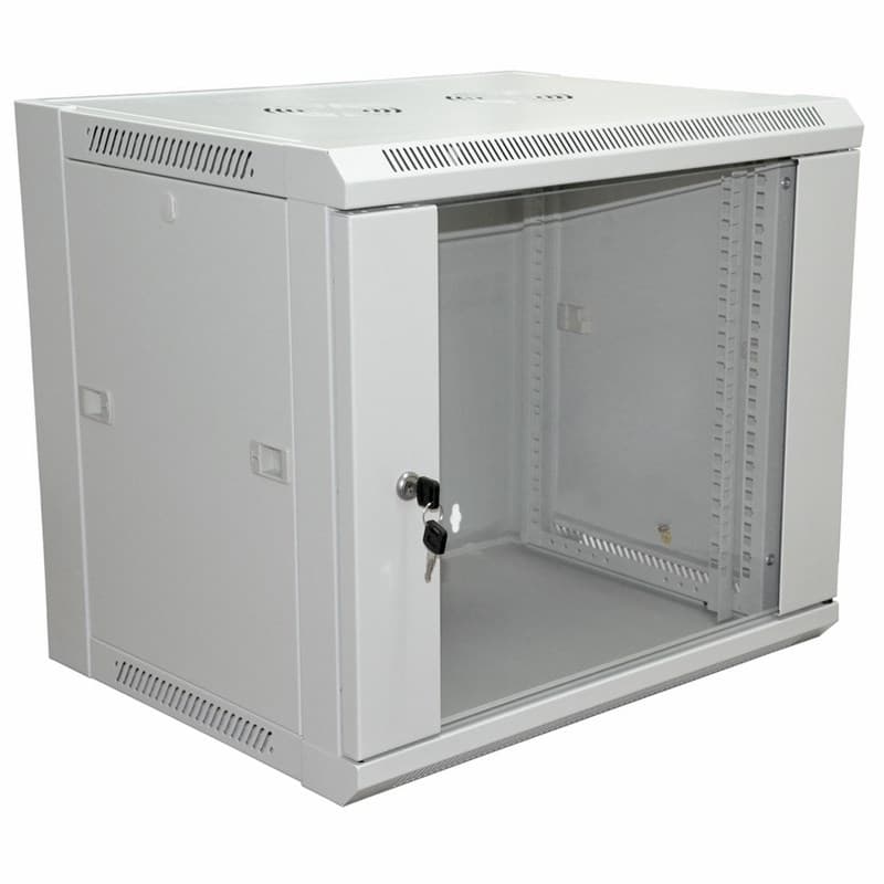 19" Настенный шкаф 15U 600×450×770 мм (ШxГxВ) - передняя дверь стекло, боковые стенки съемные (разобранный) RAL 7035 Rexant 04-2203