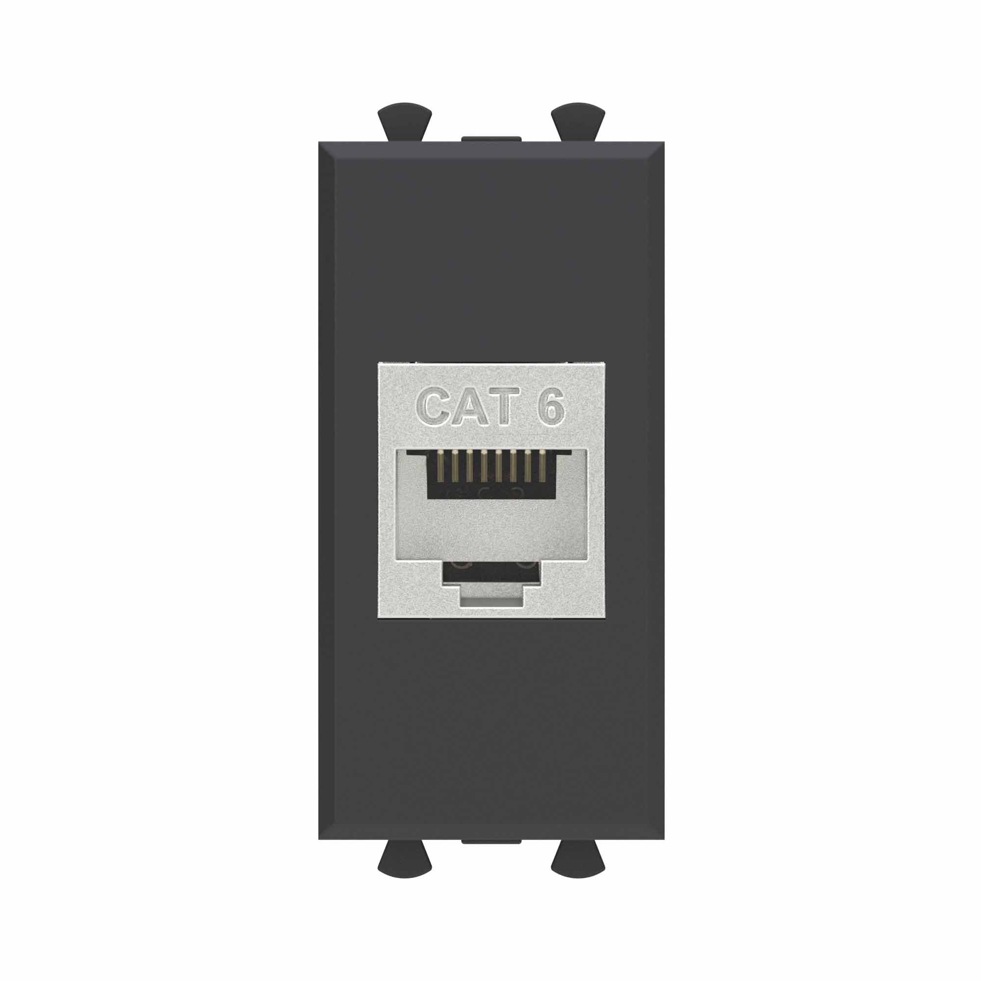 DKC Компьютерная розетка RJ-45 без шторки модульная, кат.6 экранированная, "Avanti", "Черный матовый", 1 модуль — миниатюра 1