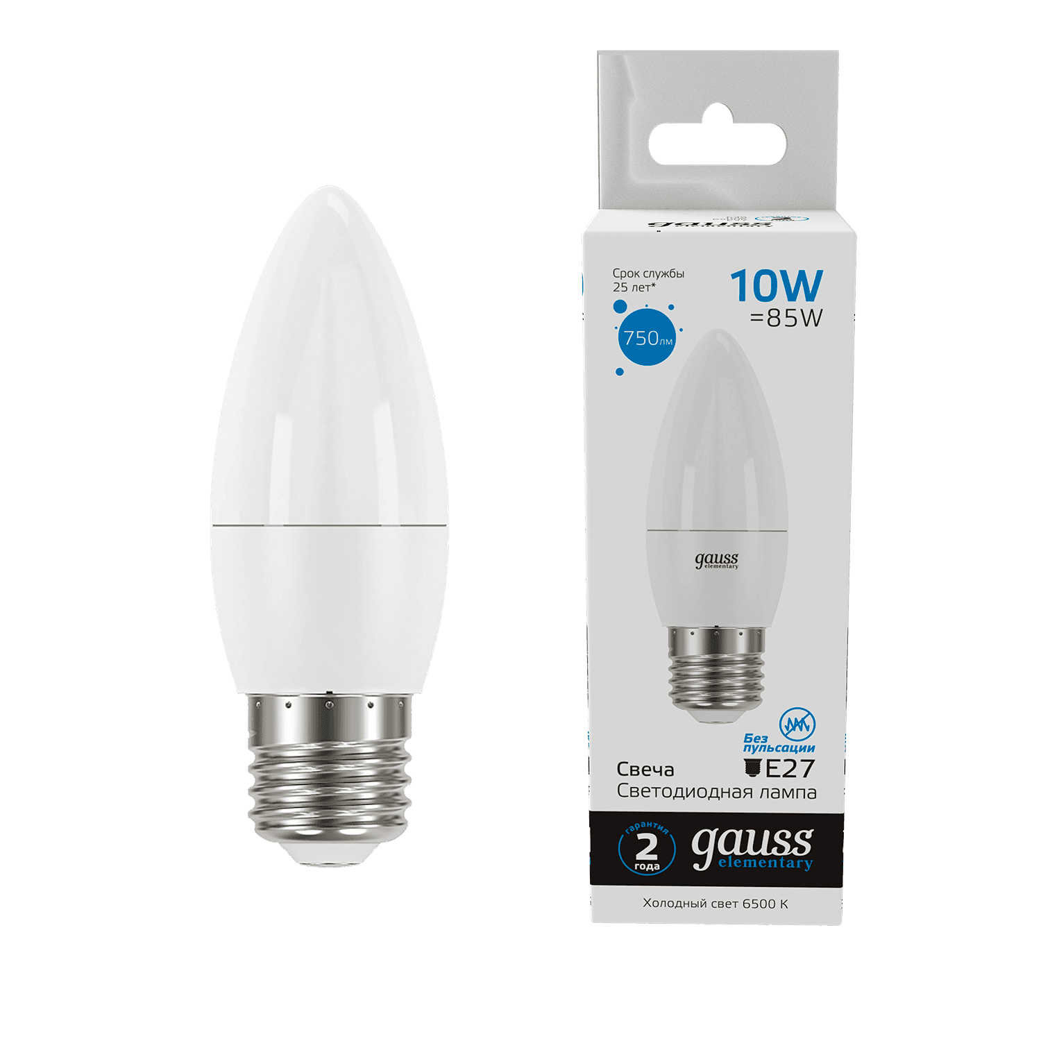 Gauss Лампа Elementary Свеча 10W 750lm 6500K E27 LED 30230