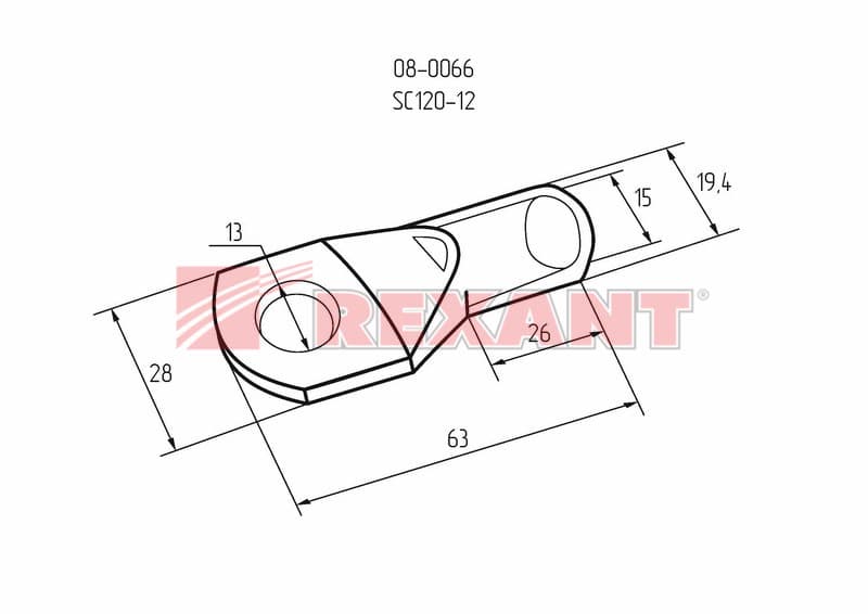 Наконечник кольцевой (НК ø13мм) 120мм² (ТМЛ (DIN) 120-12) Rexant 08-0066 — миниатюра 3