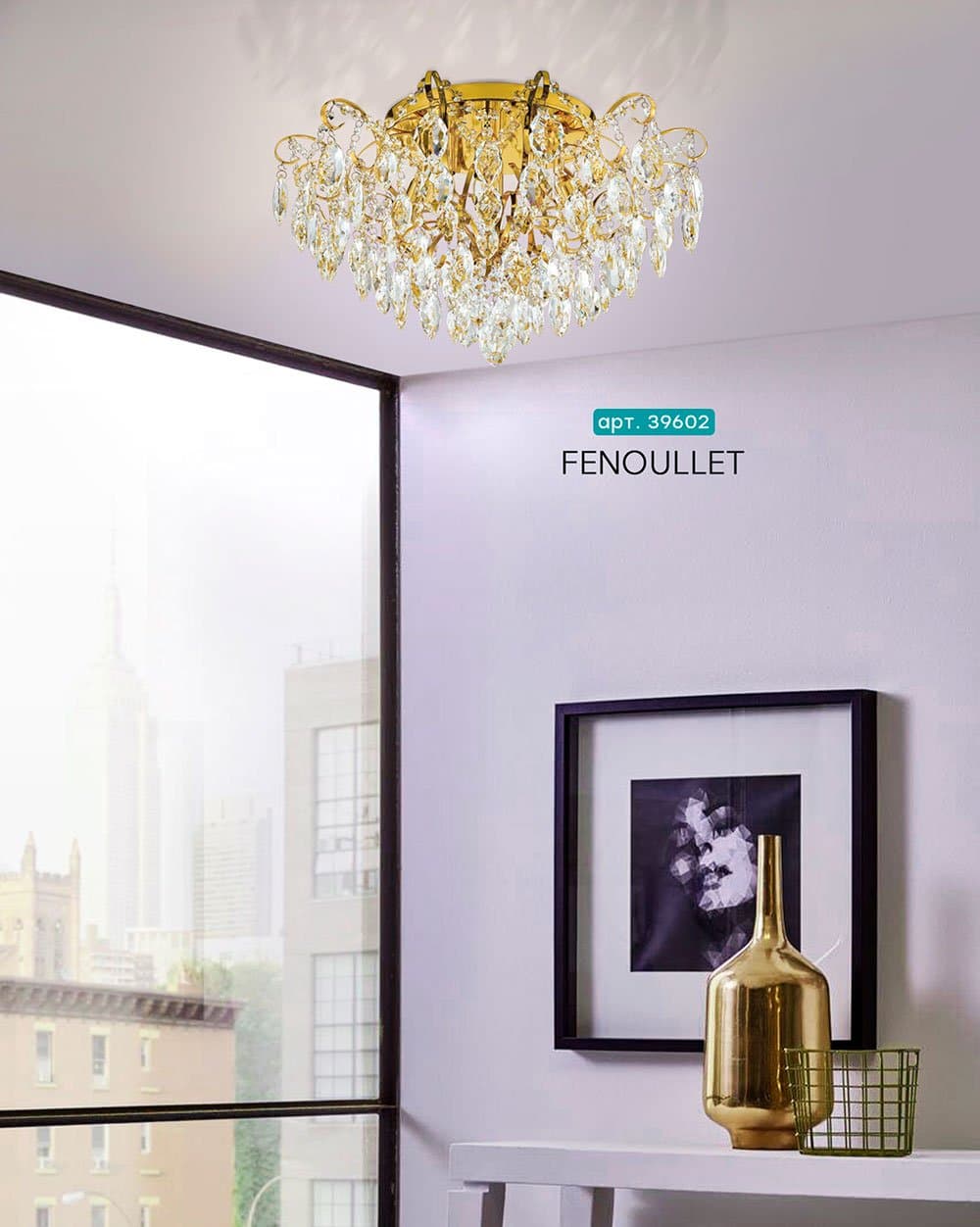 Eglo 39602 Люстра FENOULLET 1, 6х25W (E14), 600, H355, сталь, латунь/хрусталь, прозрачный — миниатюра 2