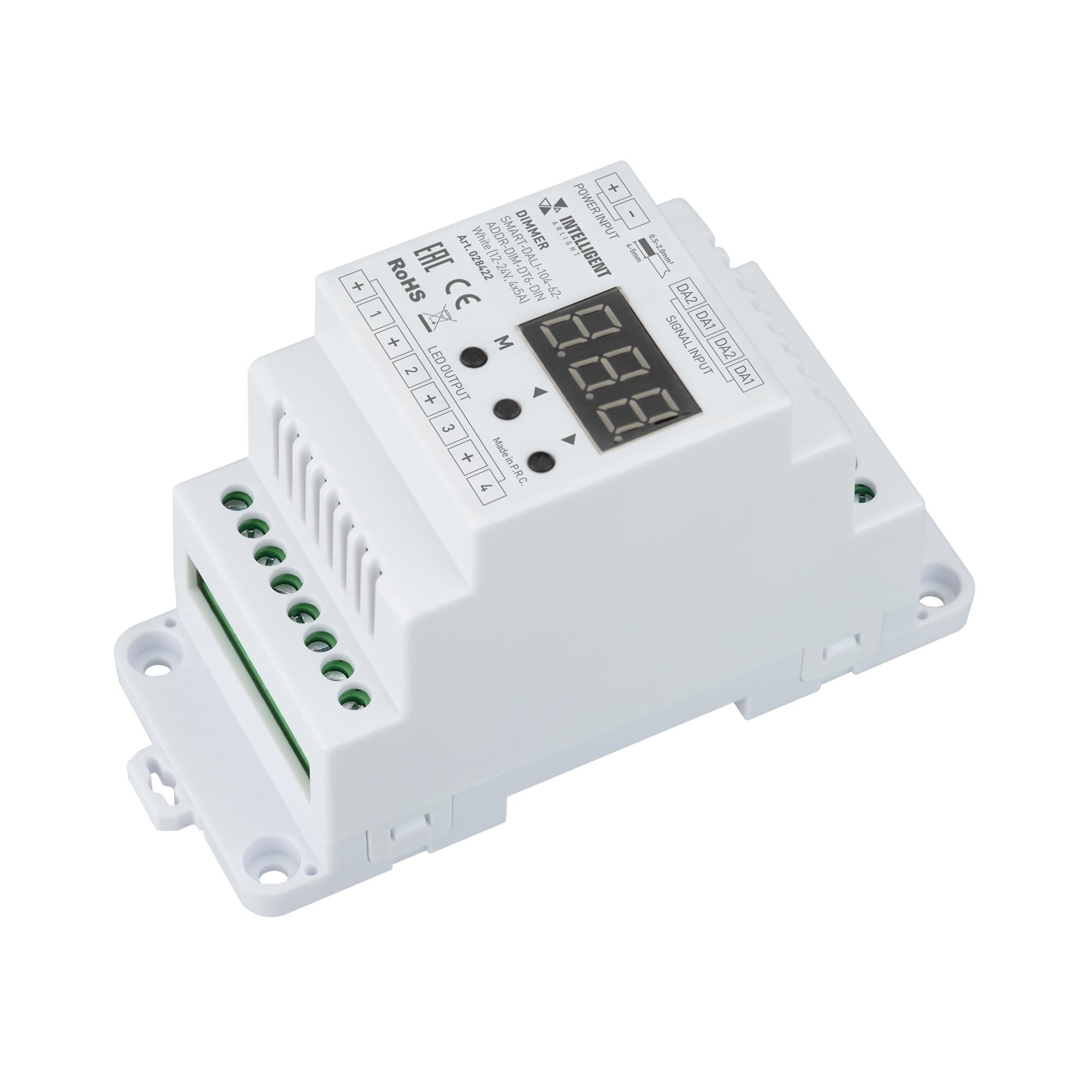 Arlight INTELLIGENT ARLIGHT Диммер SMART-DALI-104-62-ADDR-DIM-DT6-DIN White (12-24V, 4x5A) (IARL, IP20 Пластик, 5 лет) 028422