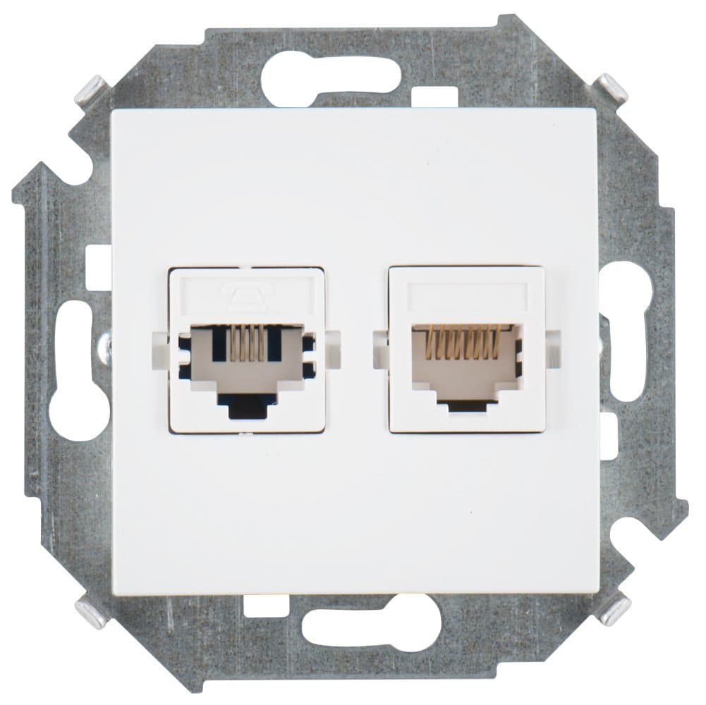 Simon 15 Белая Розетка ТЛФ + комп RJ11+RJ45 кат.5е 1591590-030 — миниатюра 1
