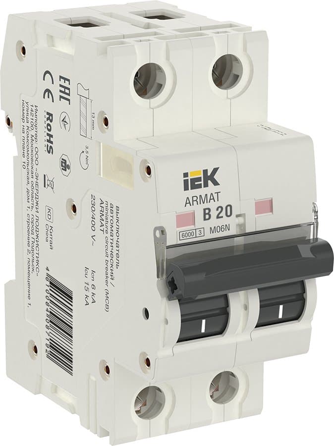IEK ARMAT Автоматический выключатель M06N 2P B 20А AR-M06N-2-B020