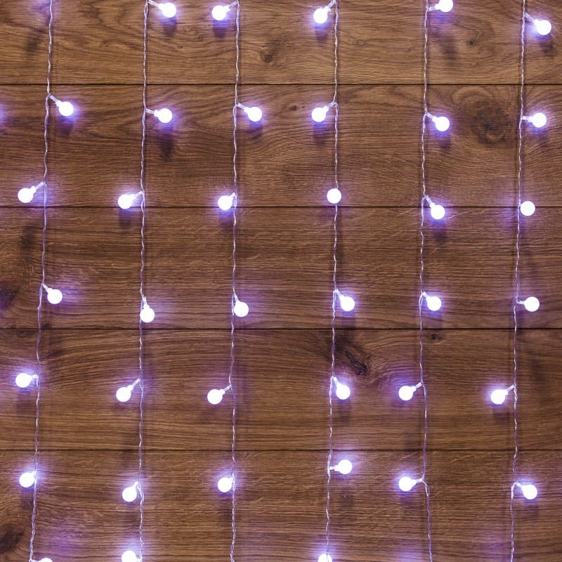 NEON-NIGHT Гирлянда "Светодиодный Дождь" 1,5*1,5 м, с насадками шарики, свечение с динамикой, прозрачный провод, 230 В, диоды Белый 235-045