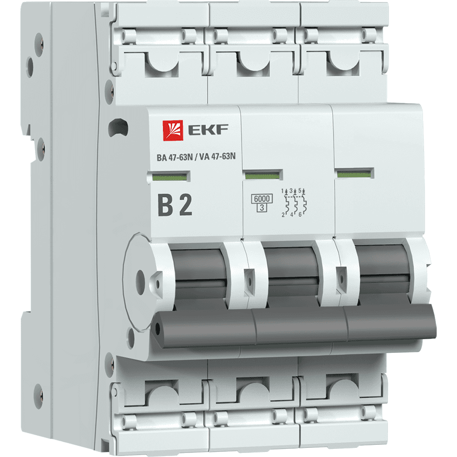 EKF Автоматический выключатель 3P 2А (B) 6кА ВА 47-63N PROxima M636302B