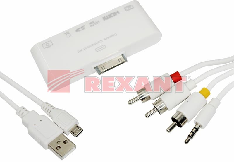 AV адаптер 6 в 1 для iPhone 4/4S на HDMI, USB, microSD, SD, 3.5 мм, microUSB Rexant 40-0103 — миниатюра 2