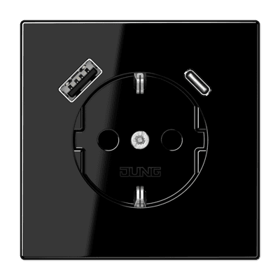 JUNG SCHUKO Черный Розетка с USB-зарядным устройством, тип A + тип С; термопласт LS1520-15CASW