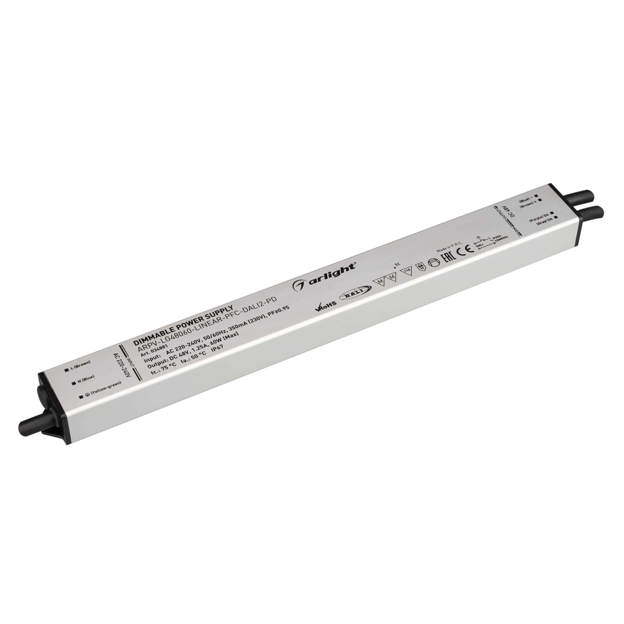Arlight Блок питания ARPV-LG48060-LINEAR-PFC-DALI2-PD (48V, 1.25A, 60W) (IP67 Металл, 5 лет) 034881 — миниатюра 1