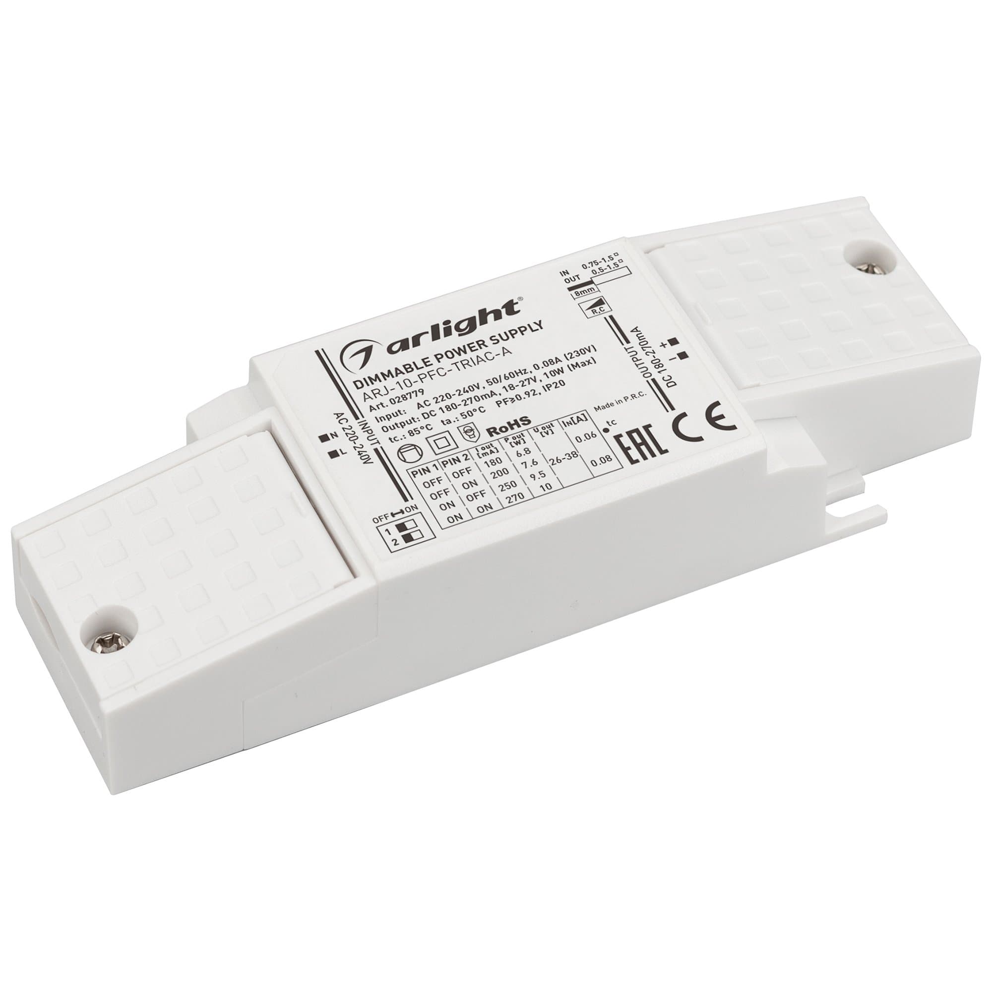 Arlight Блок питания ARJ-10-PFC-TRIAC-A (10W, 180-270mA) (IP20 Пластик, 5 лет) 028779 — миниатюра 1