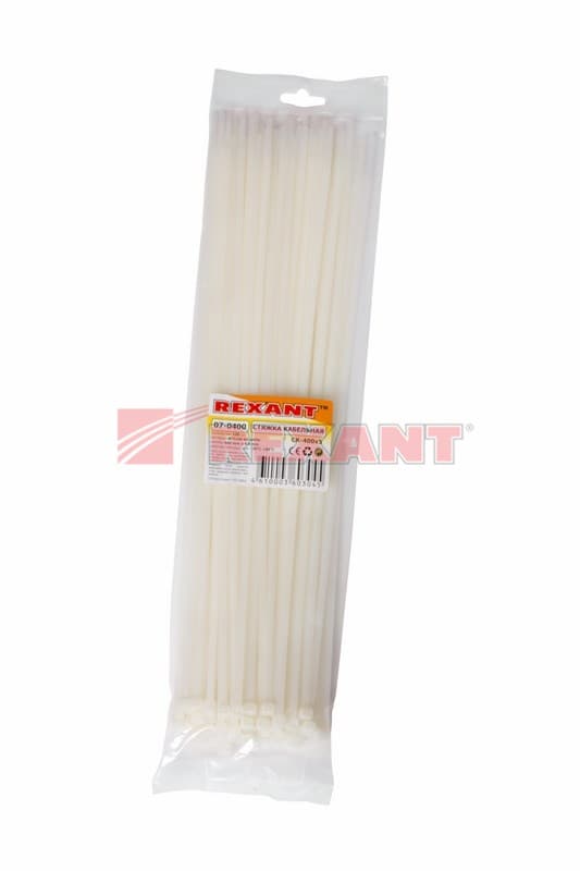 Хомут nylon 400 x 4,8 мм 100 шт белый Rexant 07-0400 — миниатюра 3