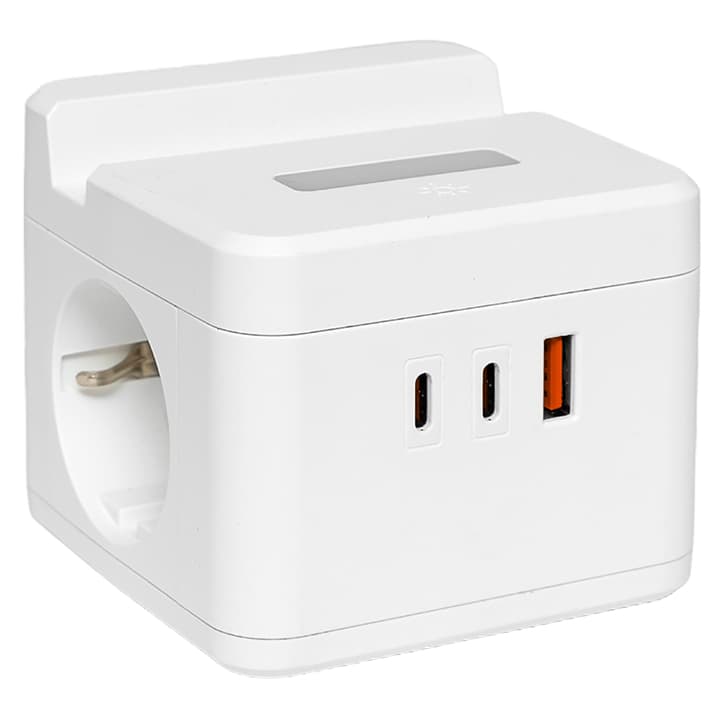 EKF Удлинитель "Куб" 2 гнезда USB + 2Type C с быстрой зарядкой, подставкой под телефон и ночником 1,3 метра 1мм2