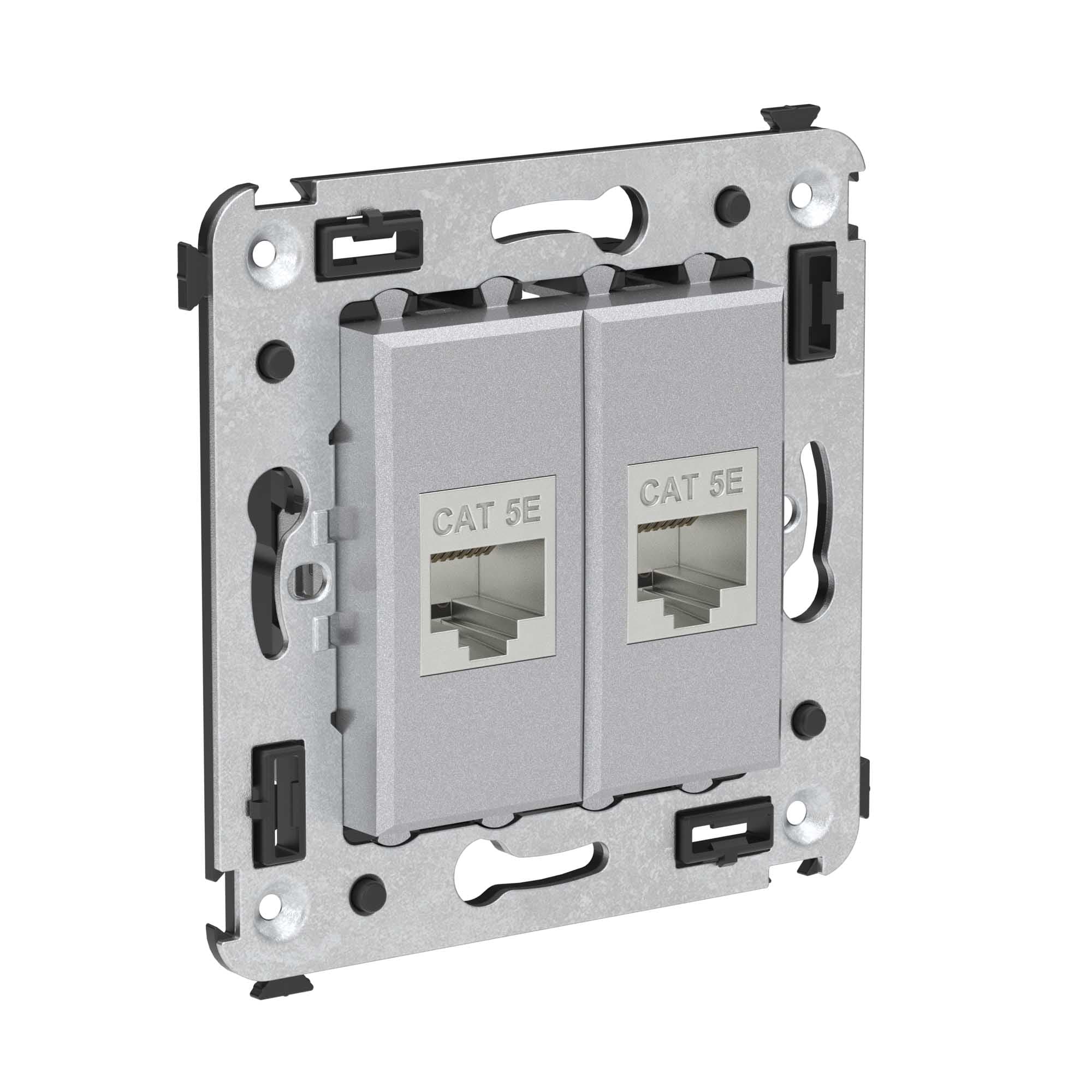DKC Компьютерная розетка RJ-45 без шторки в стену, кат.5e двойная экранированная, "Avanti", "Закаленная сталь" — миниатюра 2