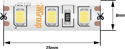 SWG Лента светодиодная стандарт 2835, 120 LED/м, 9,6 Вт/м, 12В , IP65, Цвет: Холодный белый SWG2120-12-9.6-W-65