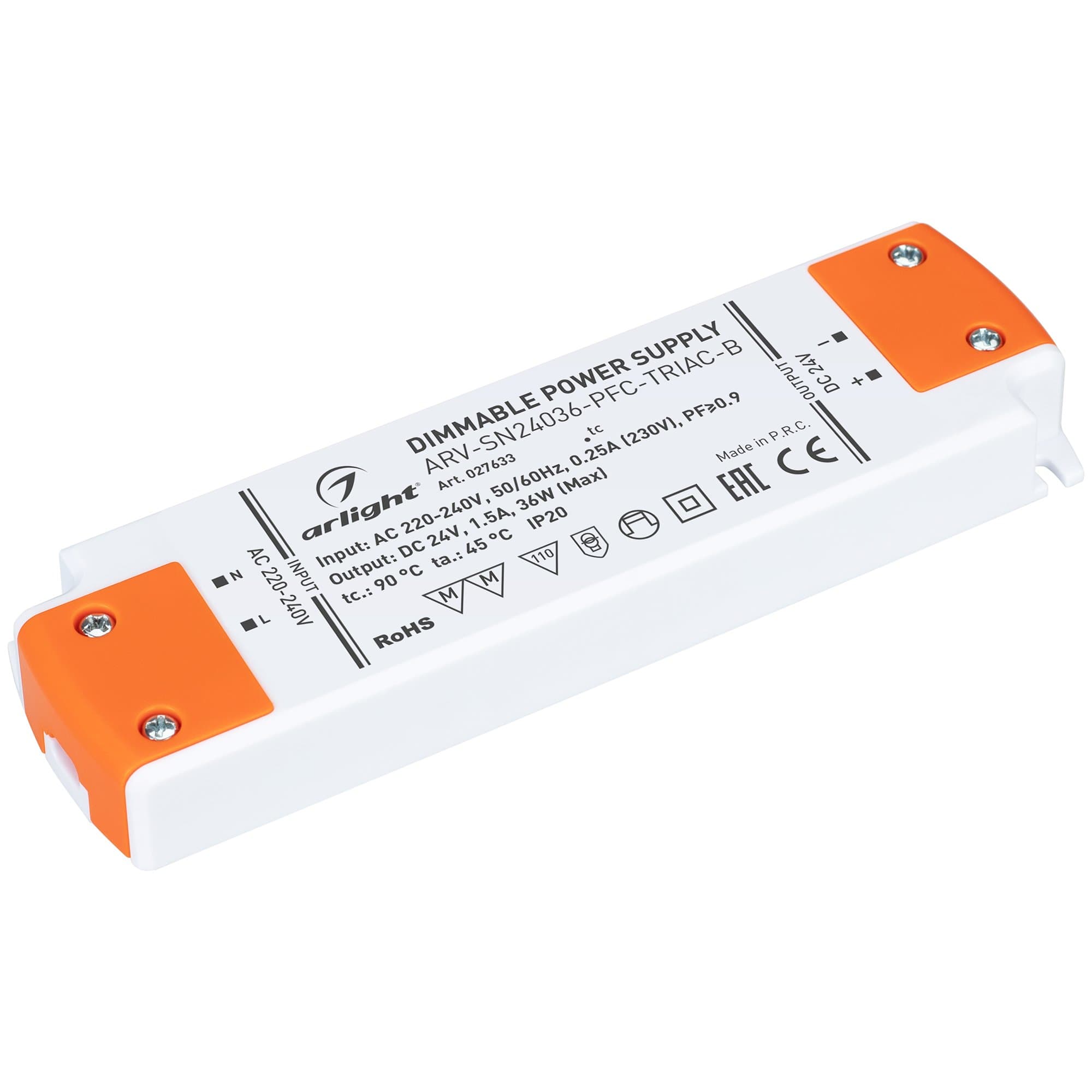 Arlight Блок питания ARV-SN24036-PFC-TRIAC-B (24V, 1.5A, 36W) (IP20 Пластик, 3 года) 027633 — миниатюра 1