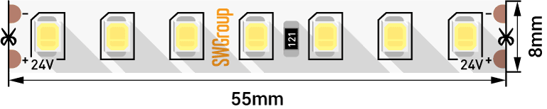SWG Лента светодиодная ПРО 2835, 126 LED/м, 13 Вт/м, 24В , IP20, Цвет: Теплый белый 005854