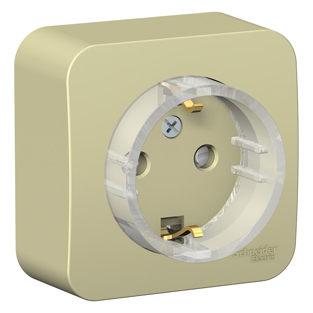 Systeme Electric Blanca наруж Беж Розетка с/з со шторками, (Компакт) изолир. пластина 16А, 250В — миниатюра 1