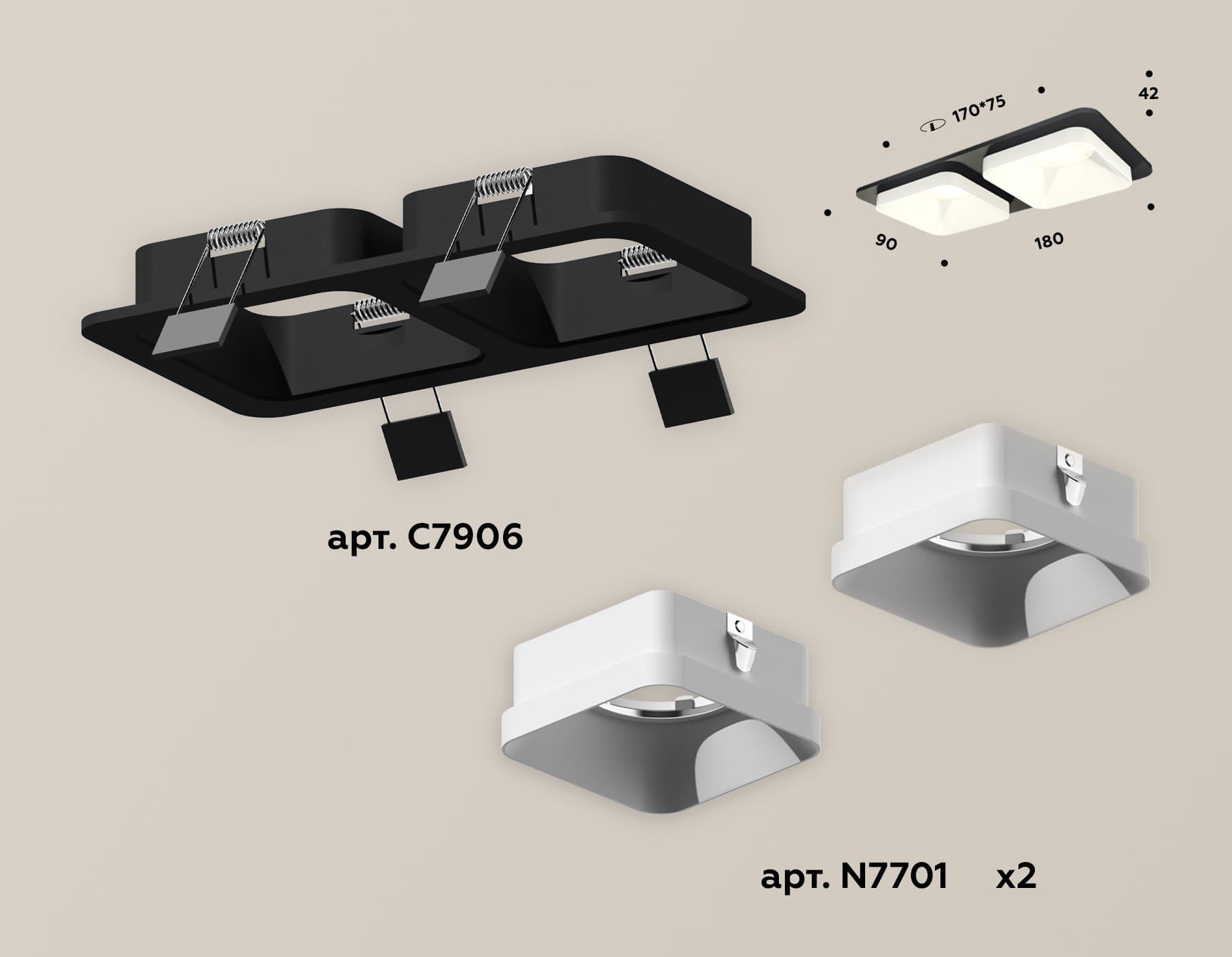 Ambrella Комплект встраиваемого светильника XC7906001 SBK/SWH черный песок/белый песок MR16 GU5.3 (C7906, N7701) — миниатюра 2