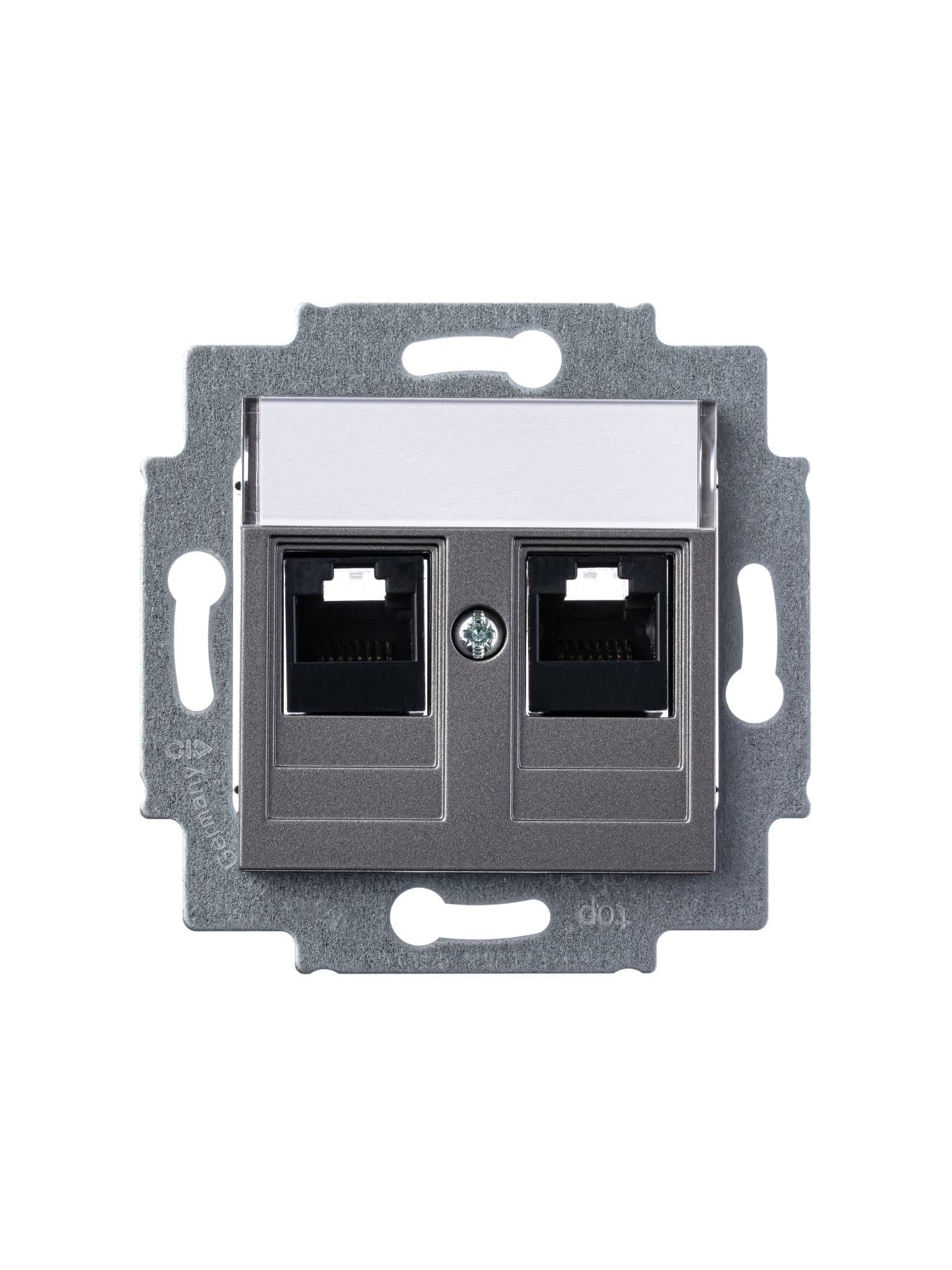 ABB EPJ Levit сталь / дымчатый чёрный Розетка компьютерная, 2хRJ45 кат,5e, сталь 2CHH295118A6069 — миниатюра 2