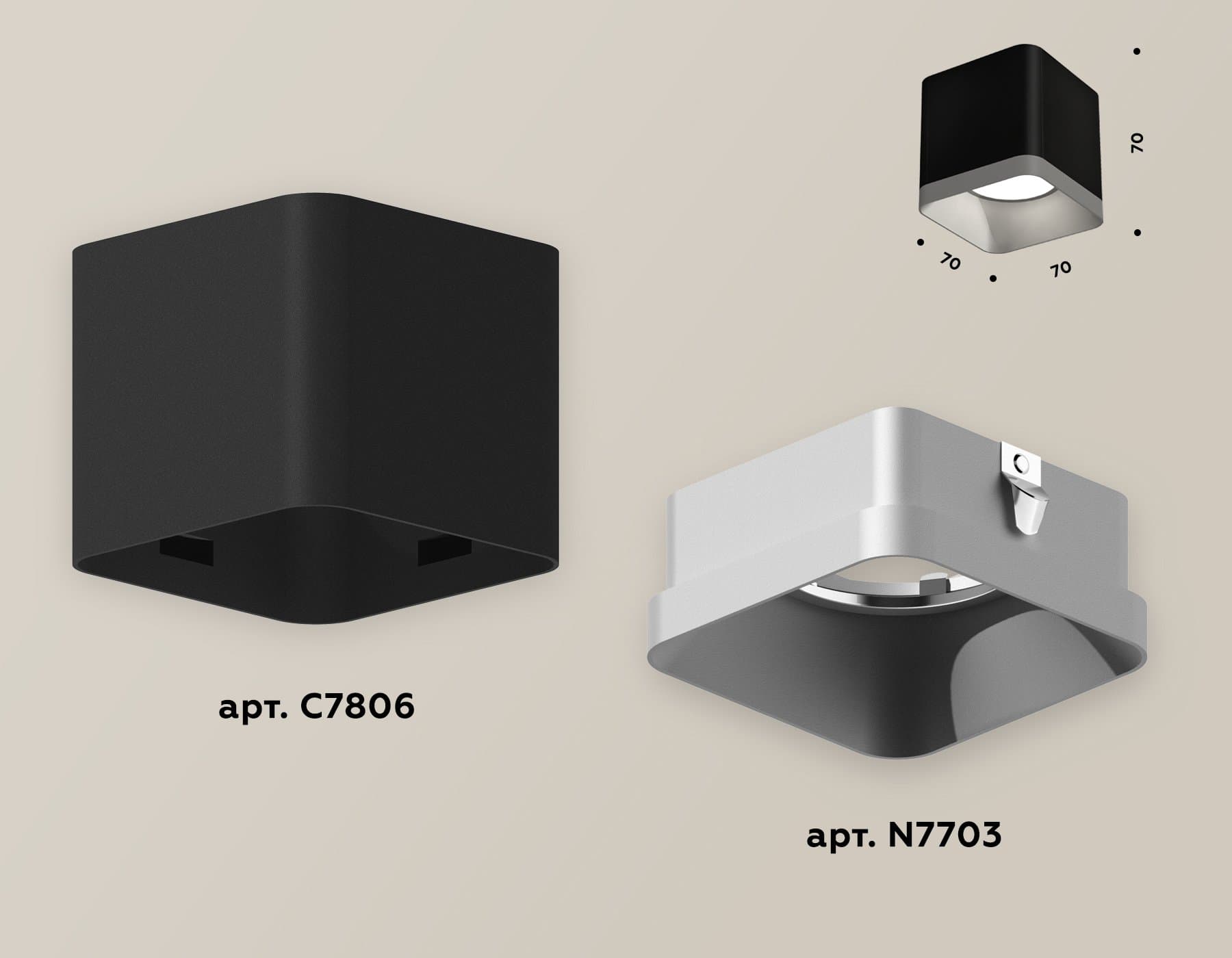 Ambrella Комплект накладного светильника XS7806003 SBK/SSL черный песок/серебро песок MR16 GU5.3 (C7806, N7703) — миниатюра 2