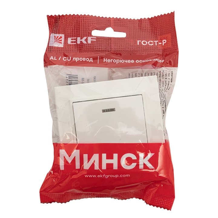 EKF Basic Минск Белый Выключатель 1-кл с индикатором, 10А, СП — миниатюра 7
