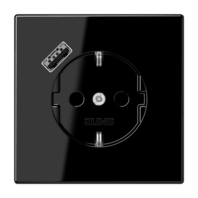 JUNG Розетка SCHUKO® с USB-зарядным устройством, тип A термопласт черный LS1520-18ASW