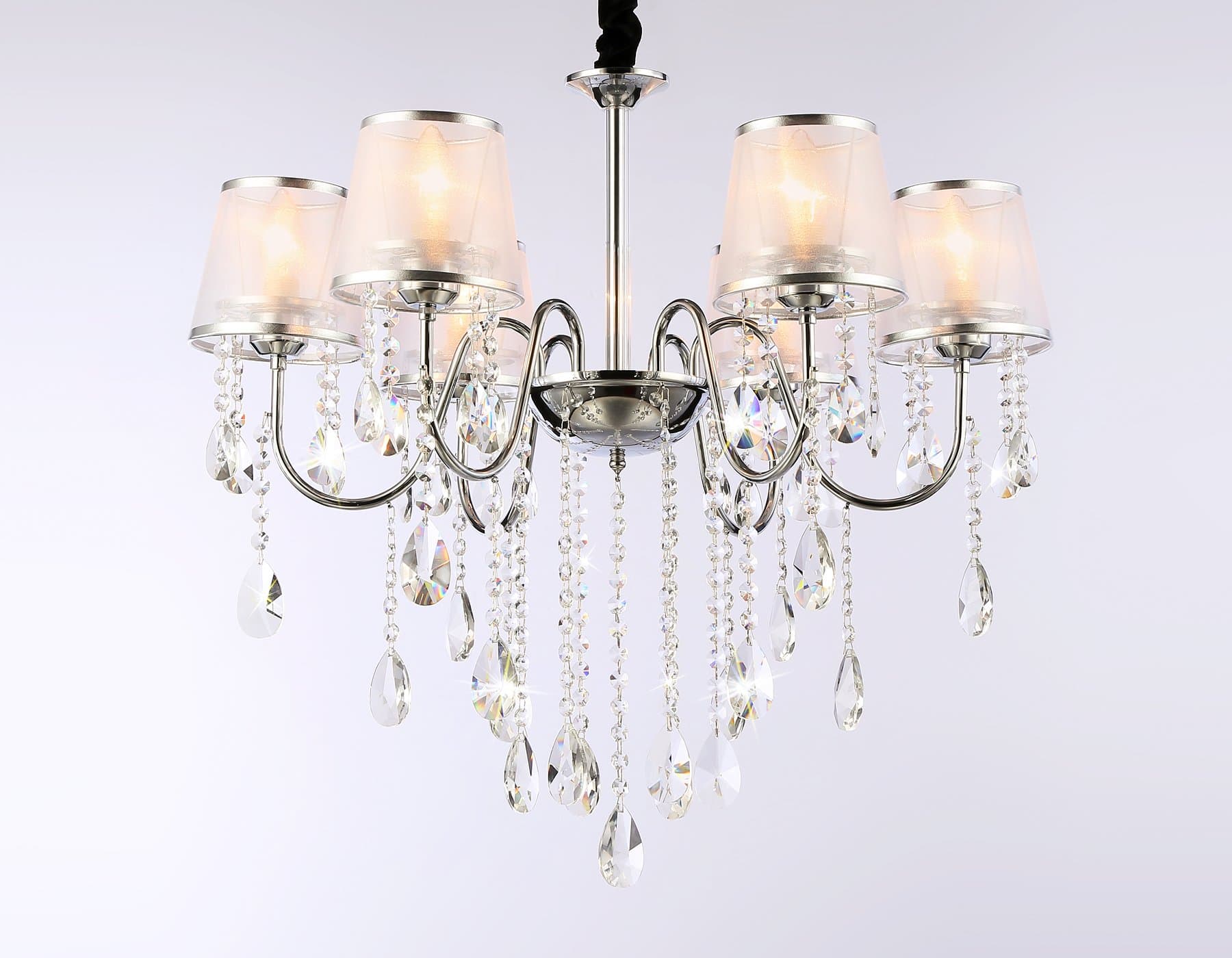 Ambrella Подвесная люстра с абажурами и хрусталем TR4588/6 CH/SL хром/серебро E14/6 max 40W D660*570