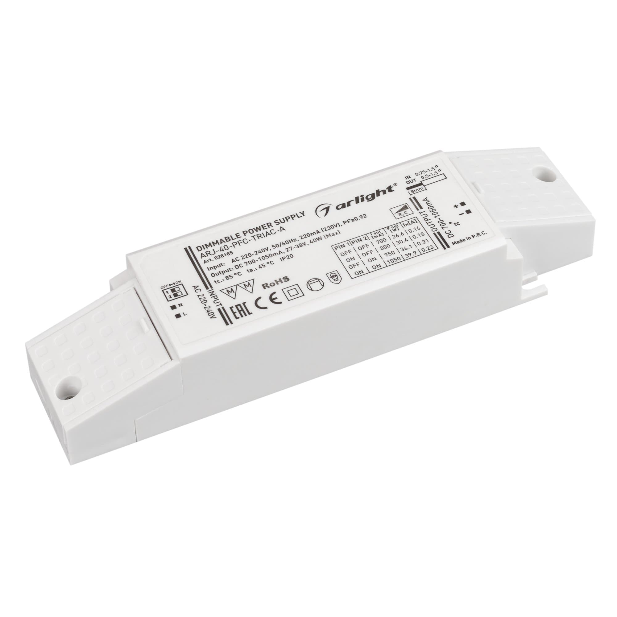 Arlight Блок питания ARJ-40-PFC-TRIAC-A (40W, 700-1050mA) (IP20 Пластик, 5 лет) 028185 — миниатюра 3
