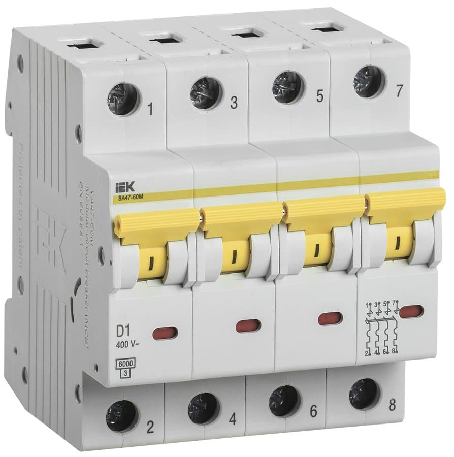 IEK KARAT Автоматический выключатель ВА47-60M 4Р 1А 6кА D MVA31-4-001-D