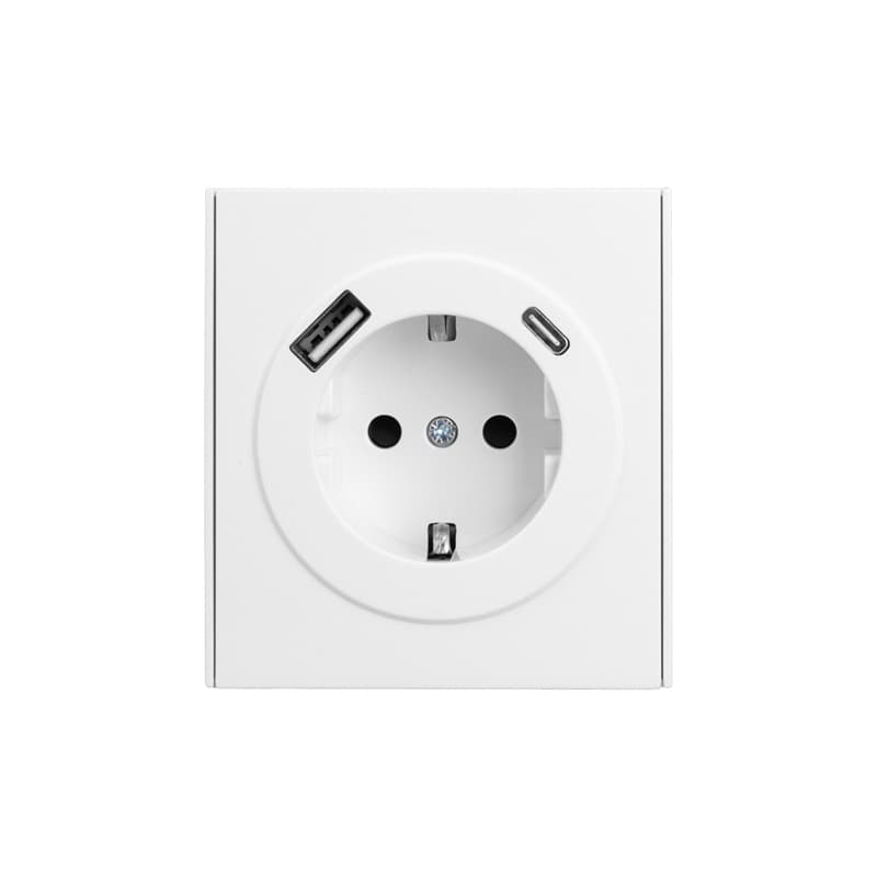 KRANZ STRONG Розетка 1-ая с/з с/у з/ш 16А с USB A+C быстрой зарядки 5В/3А жемчуг, с 1-пост. рамкой
