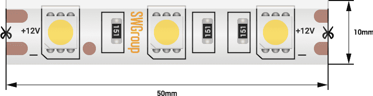 SWG Лента светодиодная стандарт 5050, 60 LED/м, 14,4 Вт/м, 12В , IP65, Цвет: Теплый белый SWG560-12-14.4-WW-65