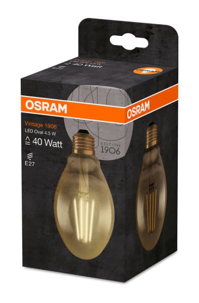 Osram Светодиодная лампа Vintage 1906 LED CL OVAL,филаментная, GOLD 4,5W (замена 40Вт),теплый белый свет (825), золотистая,цоколь E27 4058075091979 — миниатюра 2
