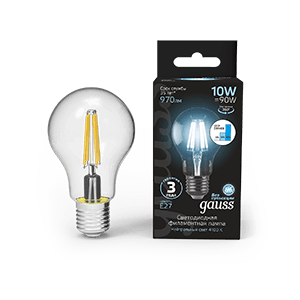 Gauss Лампа Filament А60 10W 970lm 4100К Е27 шаг. диммирование LED 102802210-S — миниатюра 1