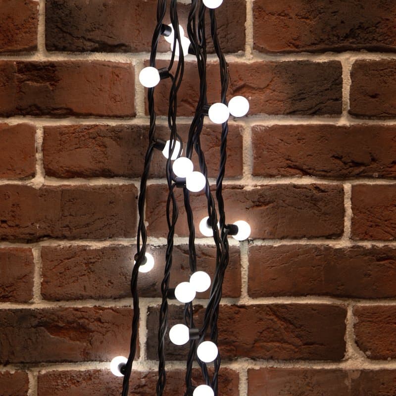 NEON-NIGHT Гирлянда Мультишарики Ø23 мм, 10 м, черный каучук, 80 LED, постоянное свечение, цвет Белый 303-595