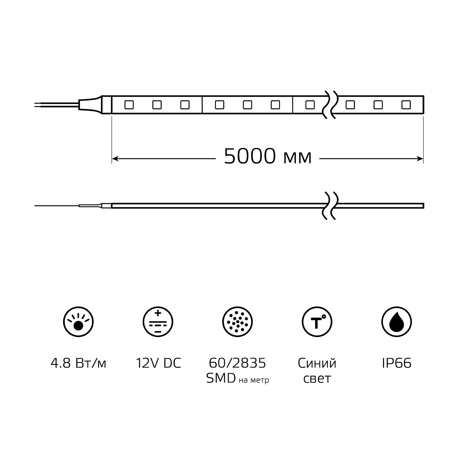 Gauss Лента LED 2835 -SMD 4.8W 12V DC синий IP66 (блистер 5м) 311000505 — миниатюра 4